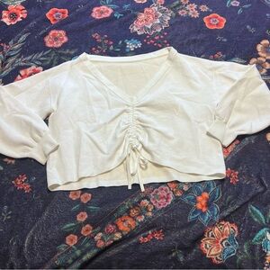 Alice + Olivia Cream Ruched Tie Front Crop Blouse